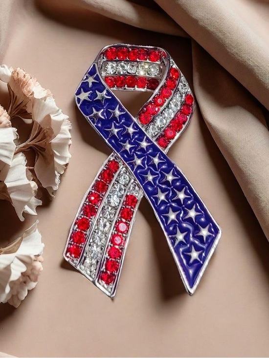 Anthropologie Jewelry - Anthropologie Red, White & Blue Ribbon Crystal Brooch